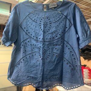 Navy lace Cynthia Rowley blouse, size L large